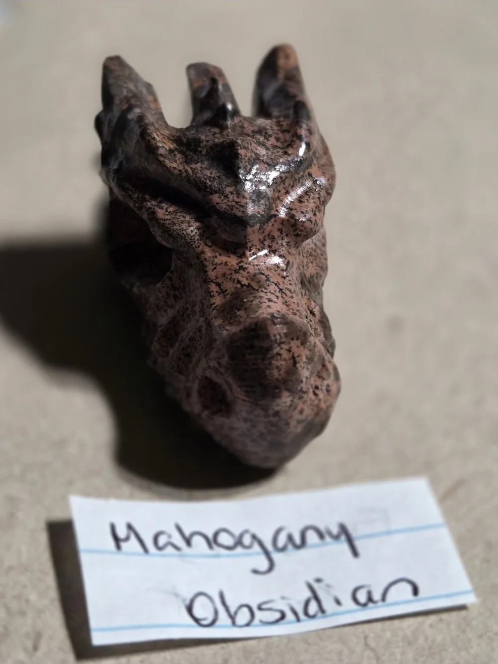 Detailed Mahogany Obsidian Crystal Carved Dragon Head Stone Sculpture Decor